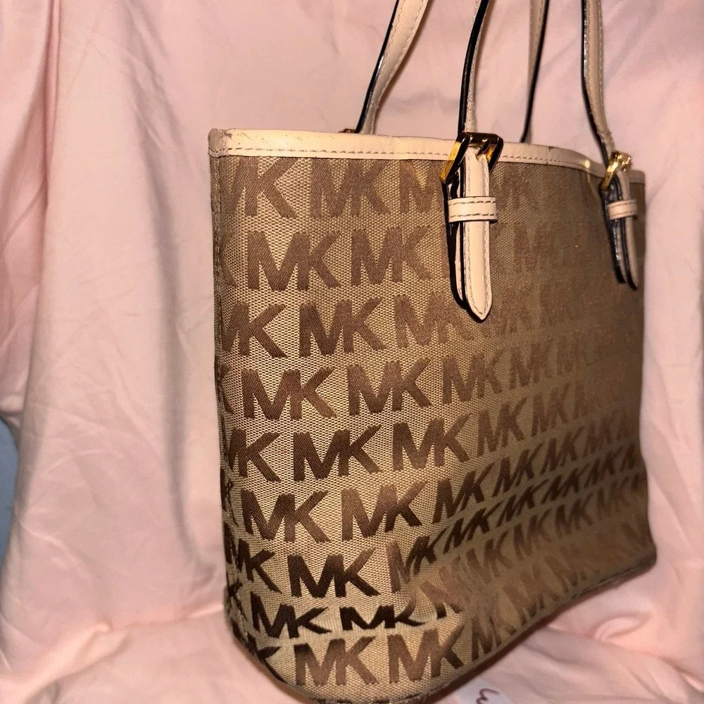 MICHAEL KORS Jet Set Logo, Large Tote Canvas Leather Bag Brown